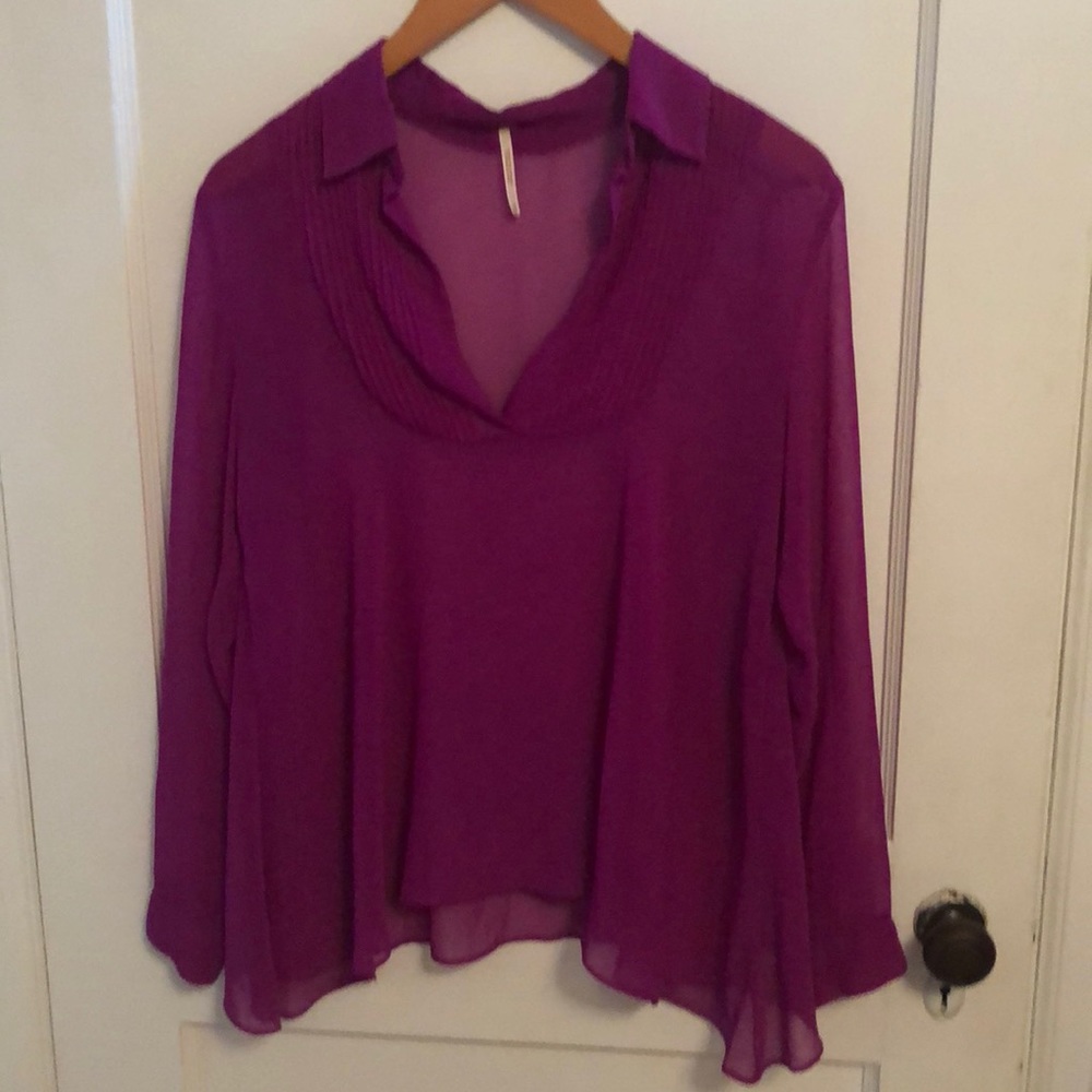 Free People Purple Pleated Sheer Georgette Blouse
